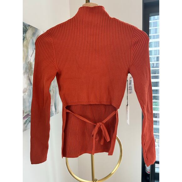 Aritzia Babaton | Orange Sculpt Knit Tie-Back Long-Sleeve Sweater | Sz XS - Picture 3 of 8